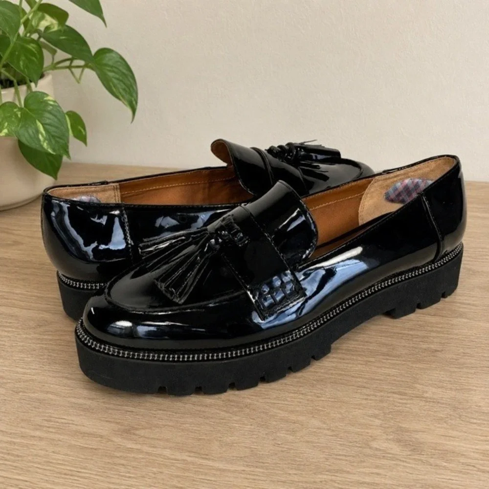 Franco Sarto Brody Patent Platform Tassel Loafers‎ Black Womens Size 8